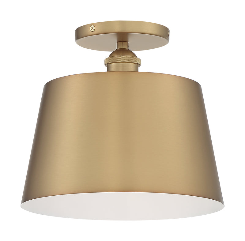 Nuvo Lighting 60-7322 One Light Semi Flush Mount, Brushed Brass / White