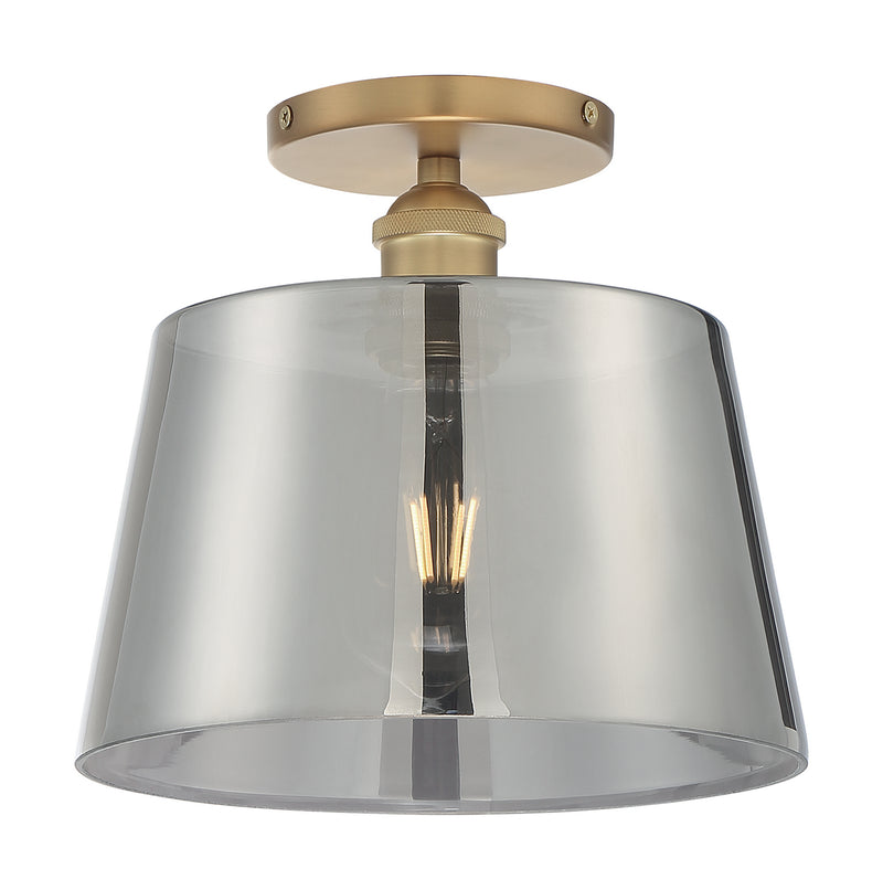 Nuvo Lighting 60-7324 One Light Semi Flush Mount, Brushed Brass / Smoked Glass