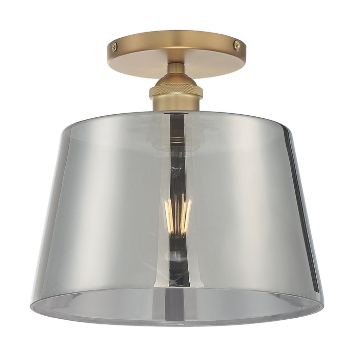 Nuvo Lighting 60-7324 One Light Semi Flush Mount, Brushed Brass / Smoked Glass