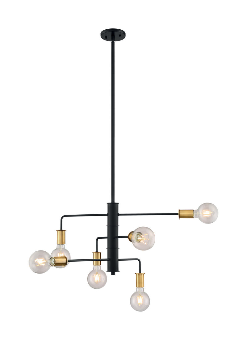 Nuvo Lighting 60-7344 Six Light Chandelier, Black / Brushed Brass