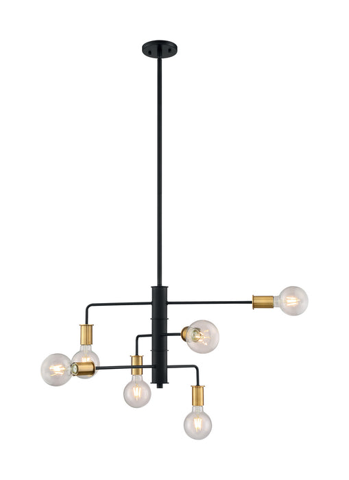 Nuvo Lighting 60-7344 Six Light Chandelier, Black / Brushed Brass