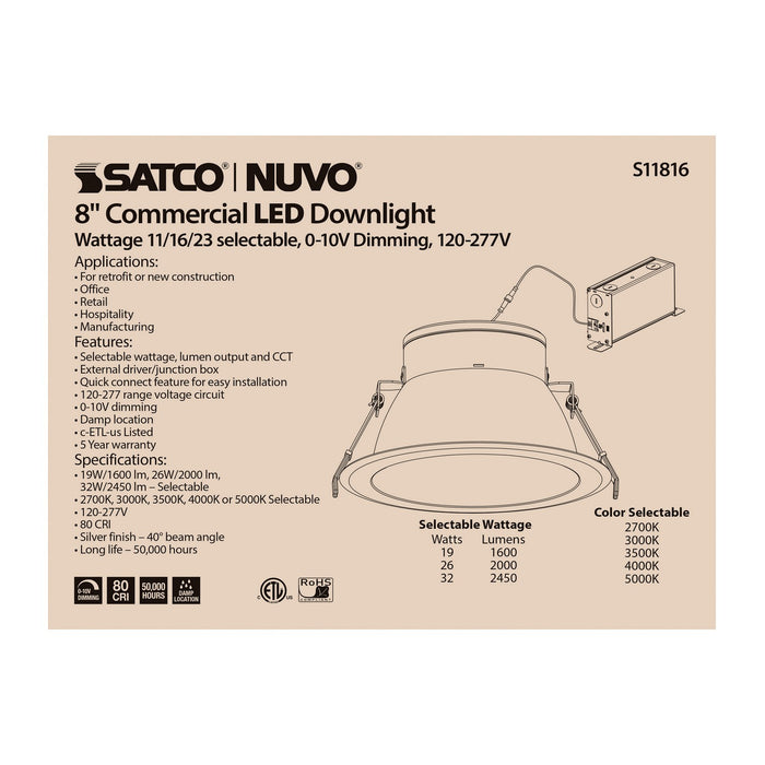 Satco S11816 LED Downlight, Silver