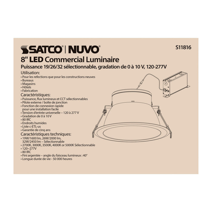 Satco S11816 LED Downlight, Silver
