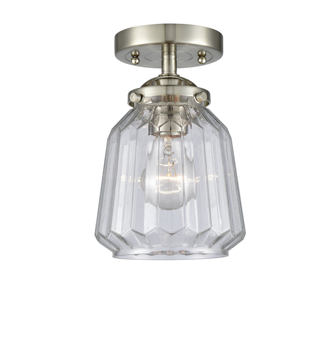 Innovations 284-1C-SN-G142 One Light Semi-Flush Mount, Brushed Satin Nickel