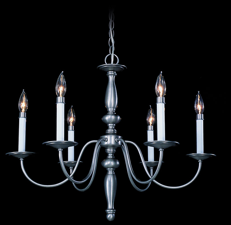 Framburg 7916 SP Six Light Chandelier, Satin Pewter