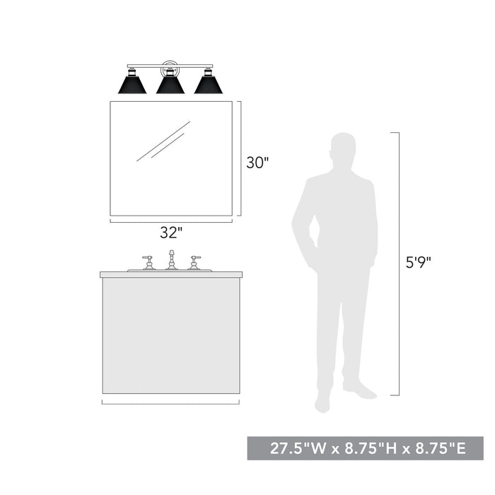 Golden 0304-BA3 BLK Three Light Bath Vanity, Matte Black