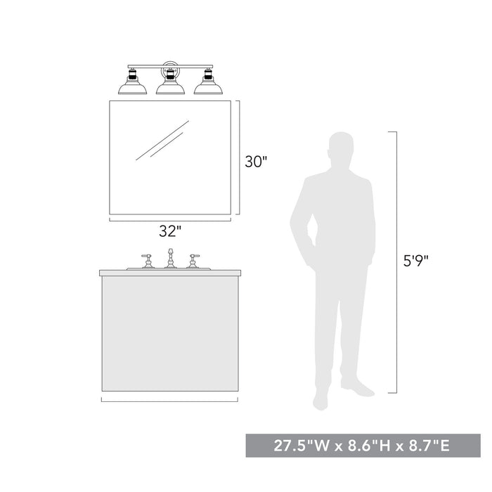 Golden 0305-BA3 BLK-CLR Three Light Bath Vanity, Matte Black