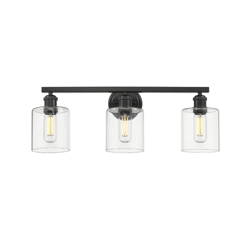 Golden 0306-BA3 BLK-CLR Three Light Bath Vanity, Matte Black
