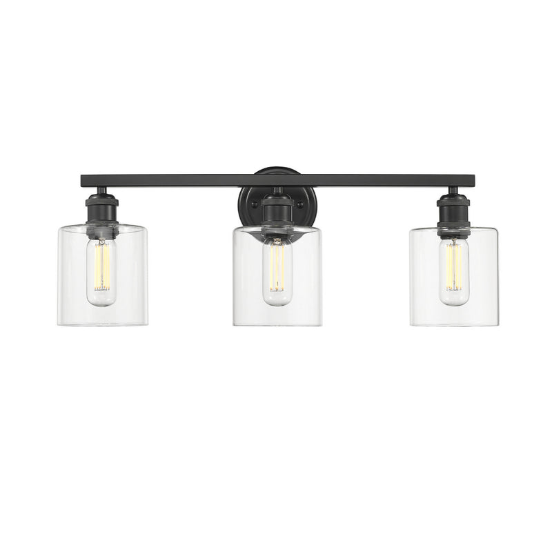 Golden 0306-BA3 BLK-CLR Three Light Bath Vanity, Matte Black