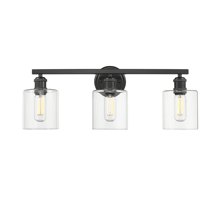Golden 0306-BA3 BLK-CLR Three Light Bath Vanity, Matte Black
