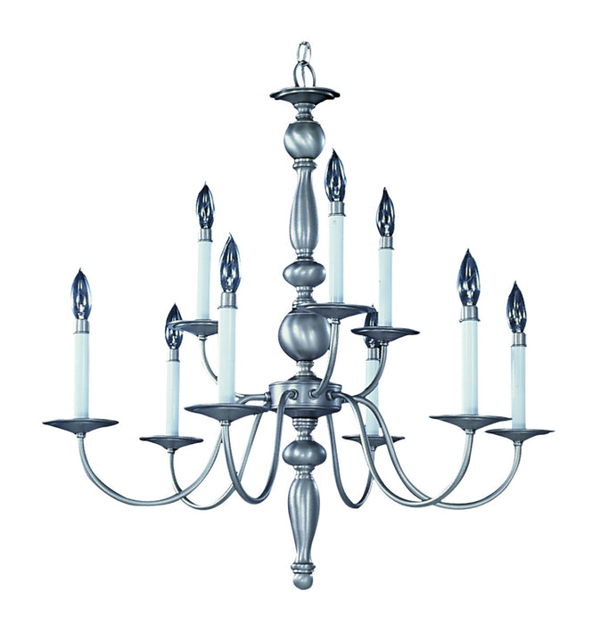 Framburg 7919 SP Nine Light Chandelier, Satin Pewter