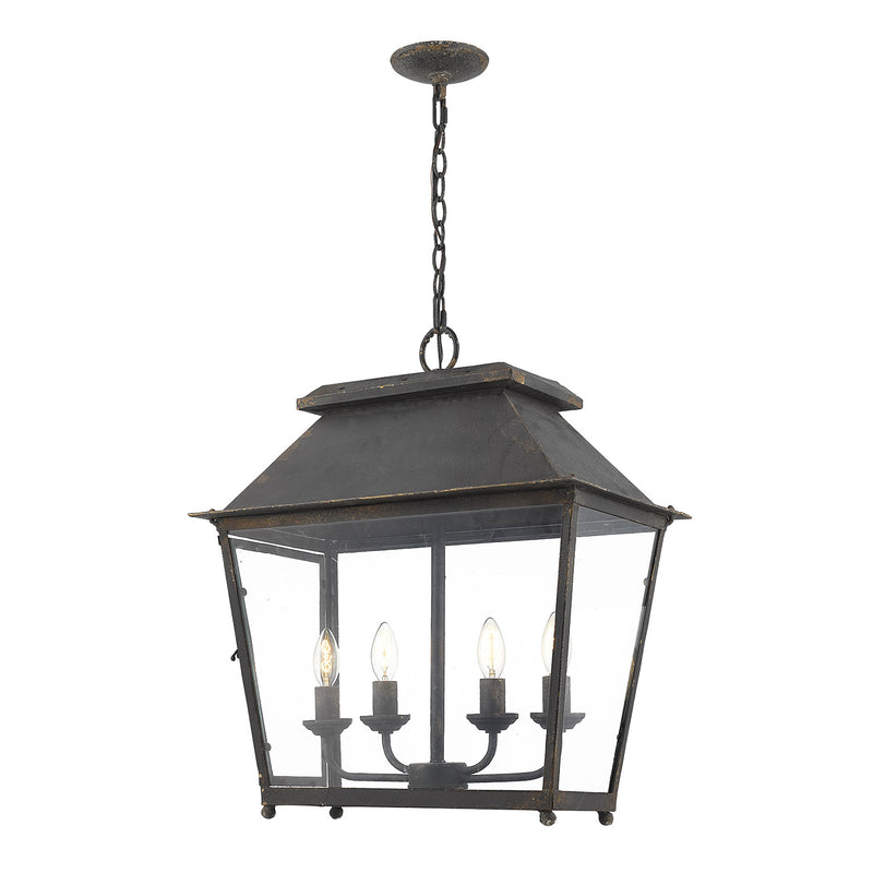 Golden 0804-4P ABI Four Light Pendant, Antique Black Iron