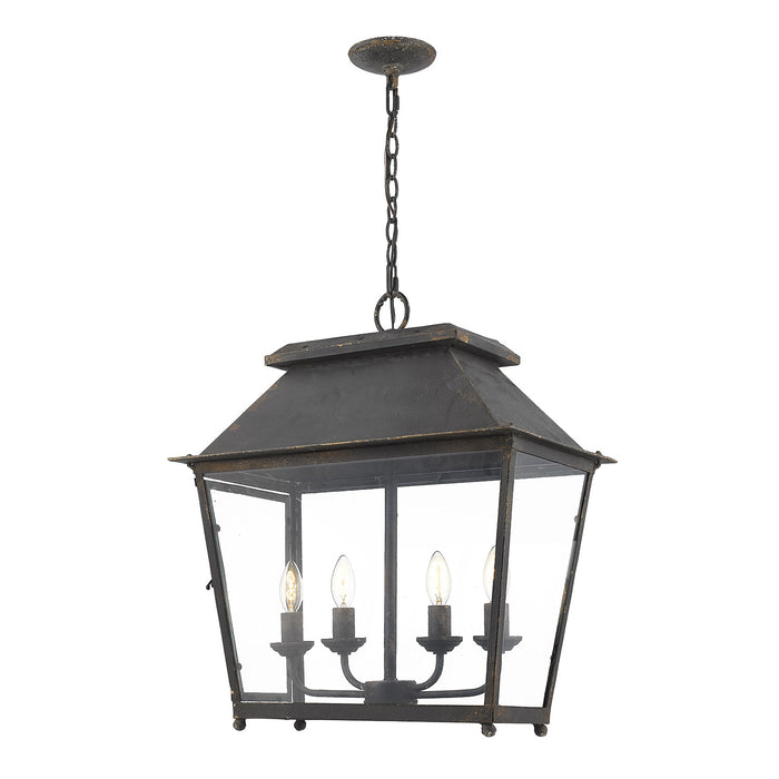 Golden 0804-4P ABI Four Light Pendant, Antique Black Iron