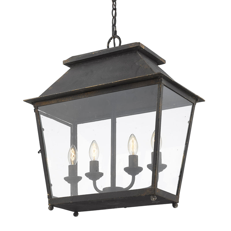Golden 0804-4P ABI Four Light Pendant, Antique Black Iron