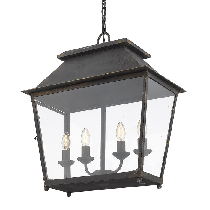 Golden 0804-4P ABI Four Light Pendant, Antique Black Iron