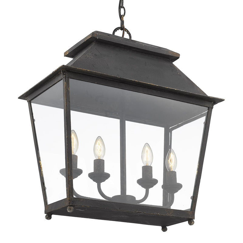 Golden 0804-4P ABI Four Light Pendant, Antique Black Iron