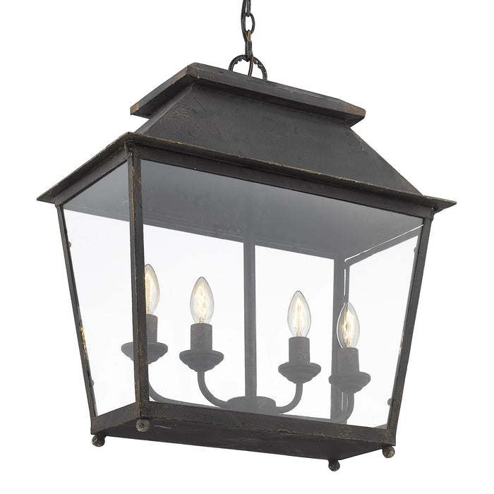Golden 0804-4P ABI Four Light Pendant, Antique Black Iron