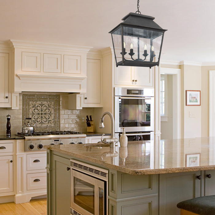 Golden 0804-4P ABI Four Light Pendant, Antique Black Iron