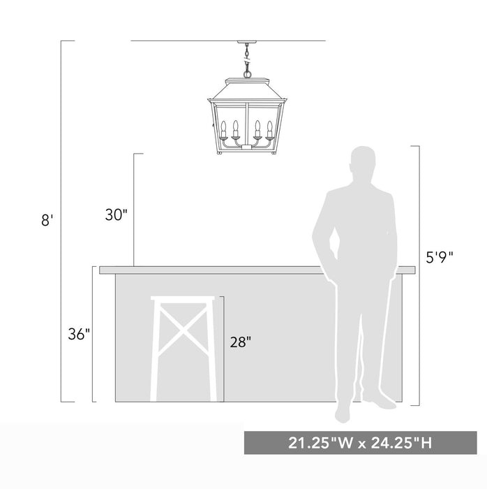 Golden 0804-4P ABI Four Light Pendant, Antique Black Iron