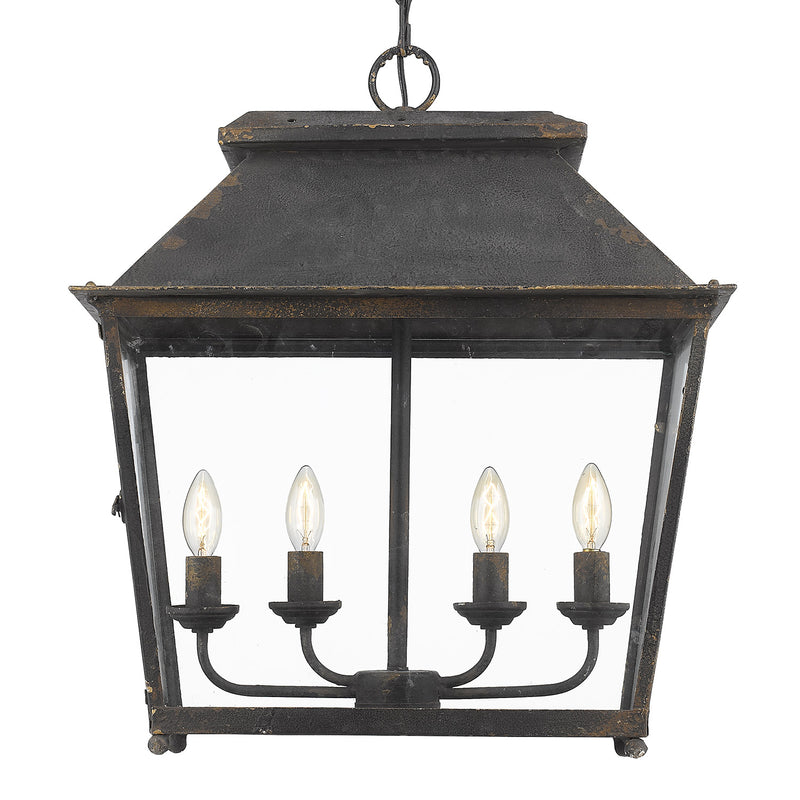 Golden 0804-4P ABI Four Light Pendant, Antique Black Iron