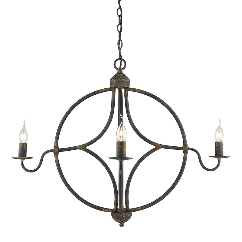 Golden 0830-4 ABI Four Light Chandelier, Antique Black Iron