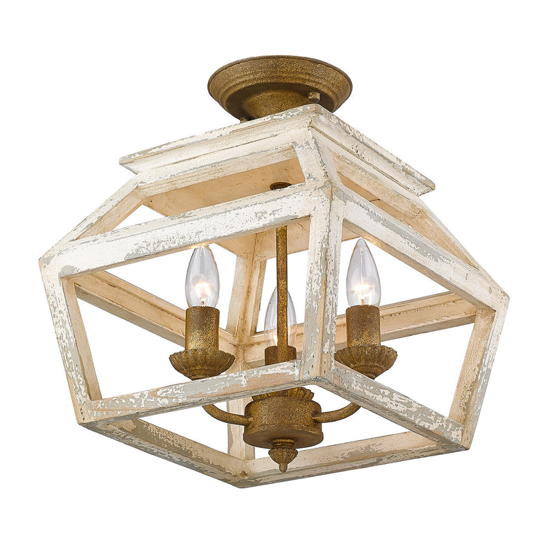 Golden 0839-SF BC Three Light Semi-Flush Mount, Burnished Chestnut