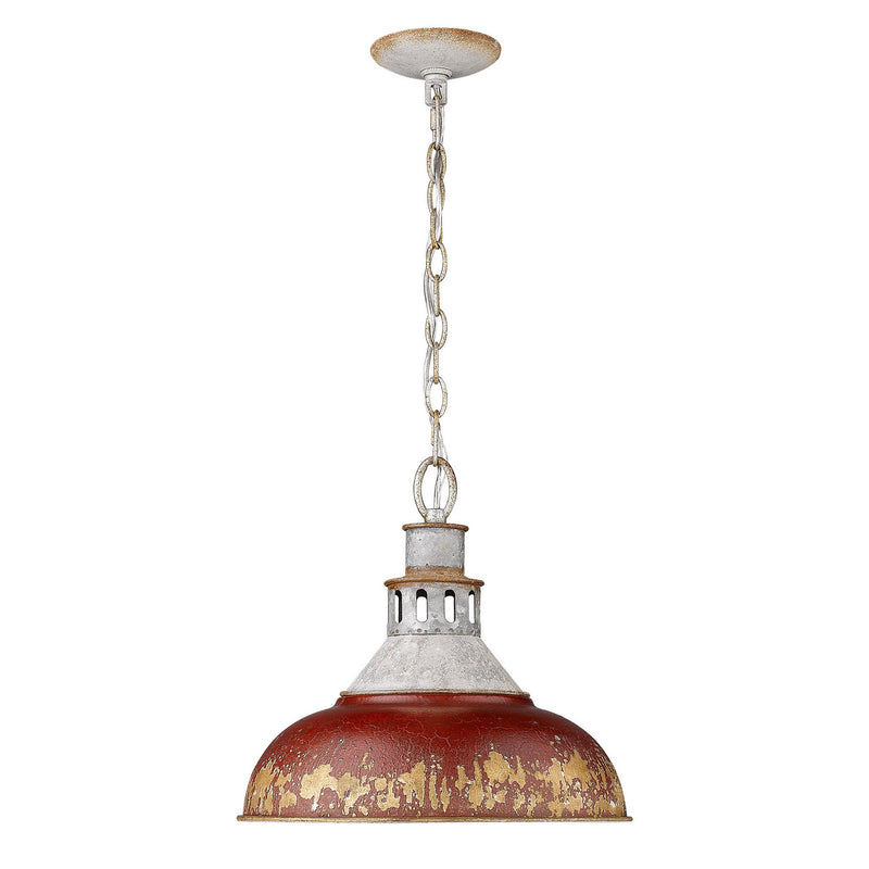Golden 0865-L AGV-RED One Light Pendant, Aged Galvanized Steel