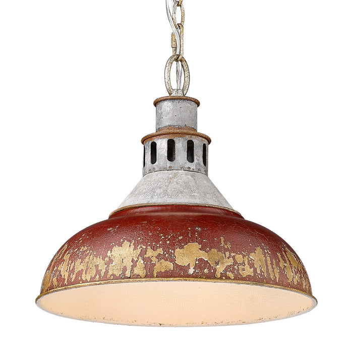 Golden 0865-L AGV-RED One Light Pendant, Aged Galvanized Steel