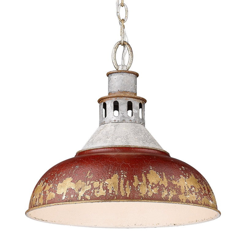 Golden 0865-L AGV-RED One Light Pendant, Aged Galvanized Steel