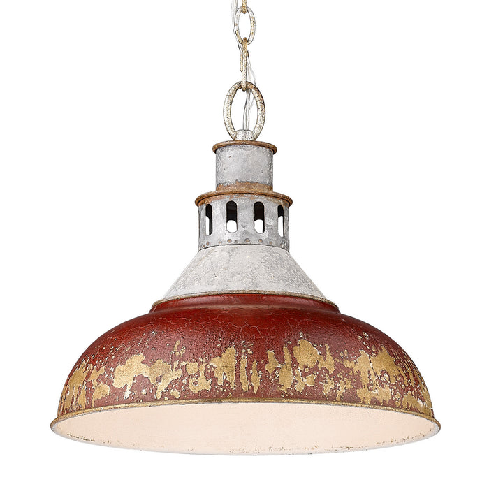 Golden 0865-L AGV-RED One Light Pendant, Aged Galvanized Steel