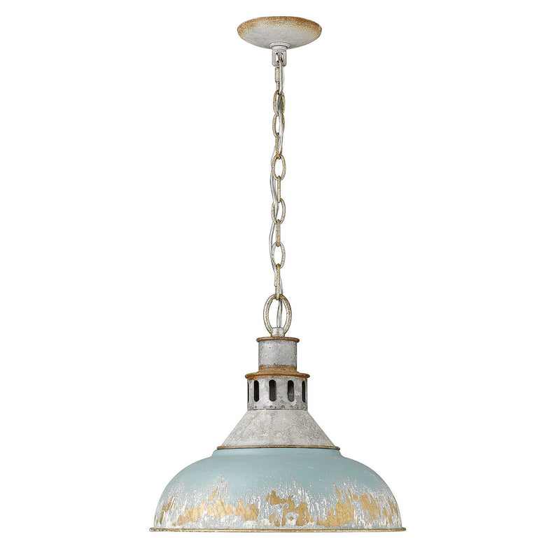 Golden 0865-L AGV-TEAL One Light Pendant, Aged Galvanized Steel