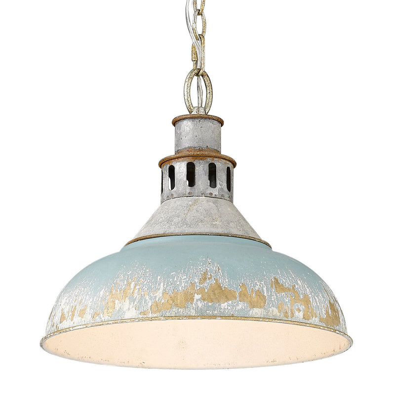 Golden 0865-L AGV-TEAL One Light Pendant, Aged Galvanized Steel