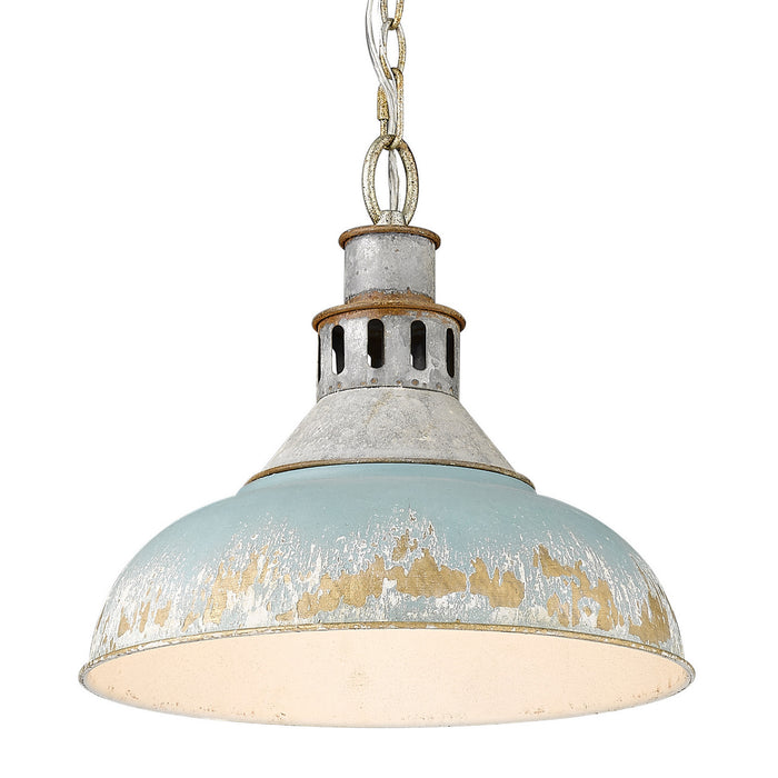Golden 0865-L AGV-TEAL One Light Pendant, Aged Galvanized Steel