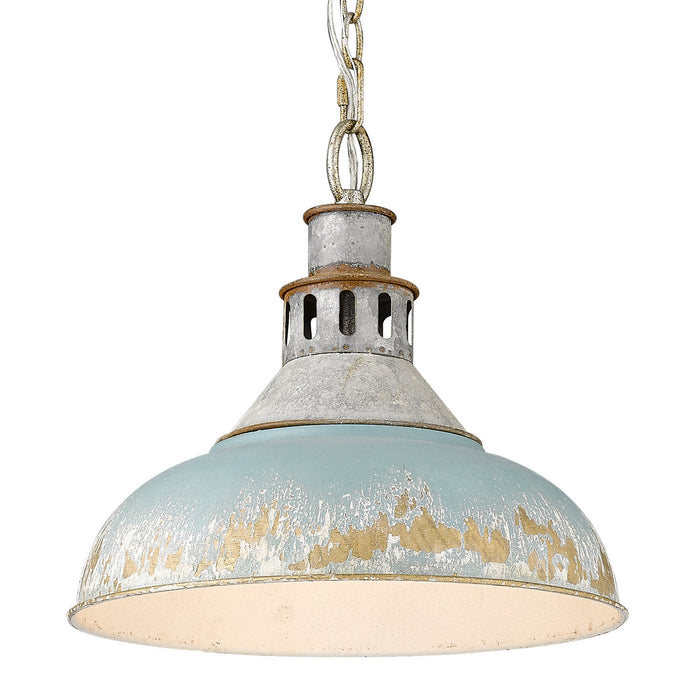 Golden 0865-L AGV-TEAL One Light Pendant, Aged Galvanized Steel