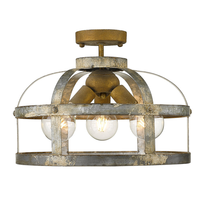 Golden 0869-SF CS Three Light Semi-Flush Mount, Colonial Steel