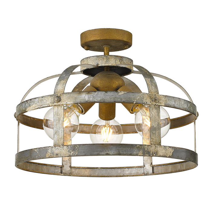 Golden 0869-SF CS Three Light Semi-Flush Mount, Colonial Steel