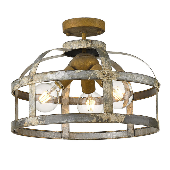 Golden 0869-SF CS Three Light Semi-Flush Mount, Colonial Steel