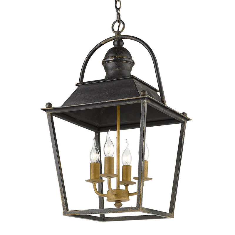 Golden 0888-4P ABI Four Light Pendant, Antique Black Iron