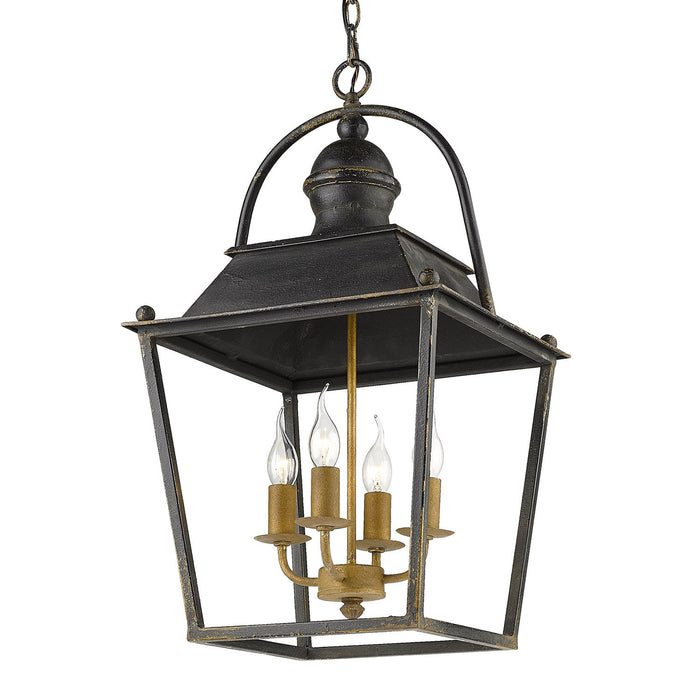 Golden 0888-4P ABI Four Light Pendant, Antique Black Iron