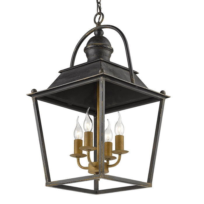 Golden 0888-4P ABI Four Light Pendant, Antique Black Iron