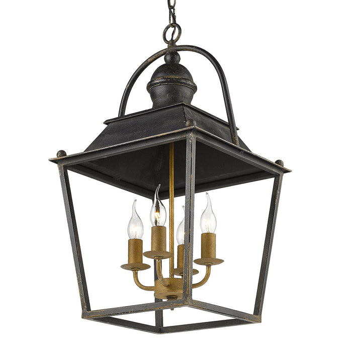 Golden 0888-4P ABI Four Light Pendant, Antique Black Iron