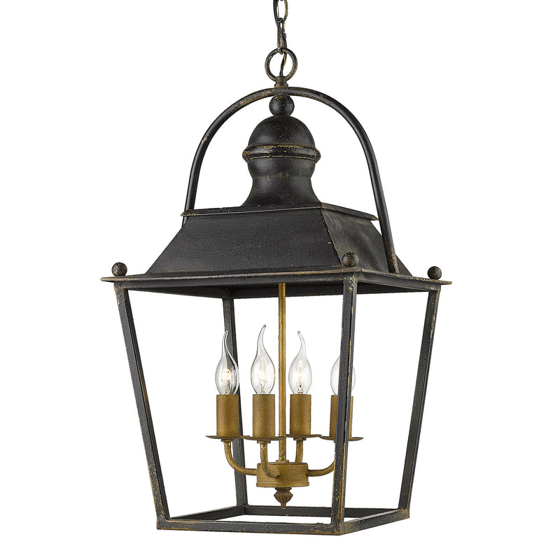 Golden 0888-4P ABI Four Light Pendant, Antique Black Iron