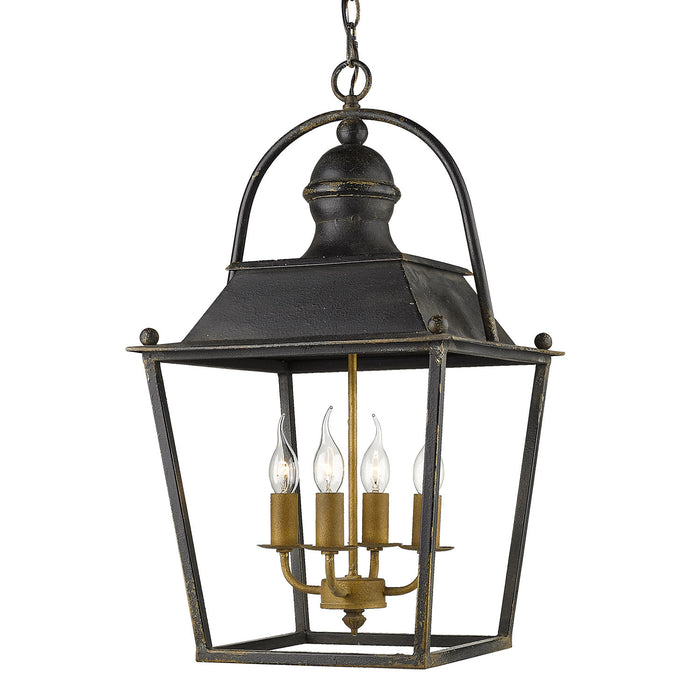 Golden 0888-4P ABI Four Light Pendant, Antique Black Iron