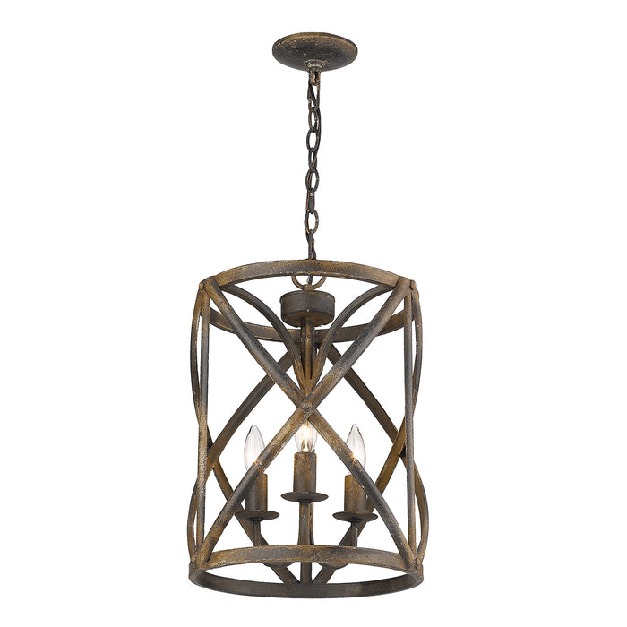 Golden 0890-3P ABI Three Light Pendant, Antique Black Iron