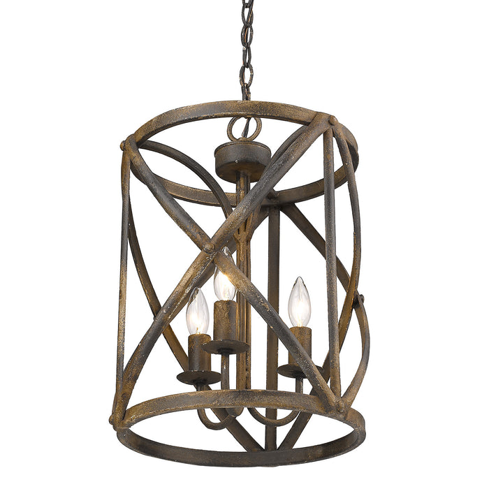 Golden 0890-3P ABI Three Light Pendant, Antique Black Iron