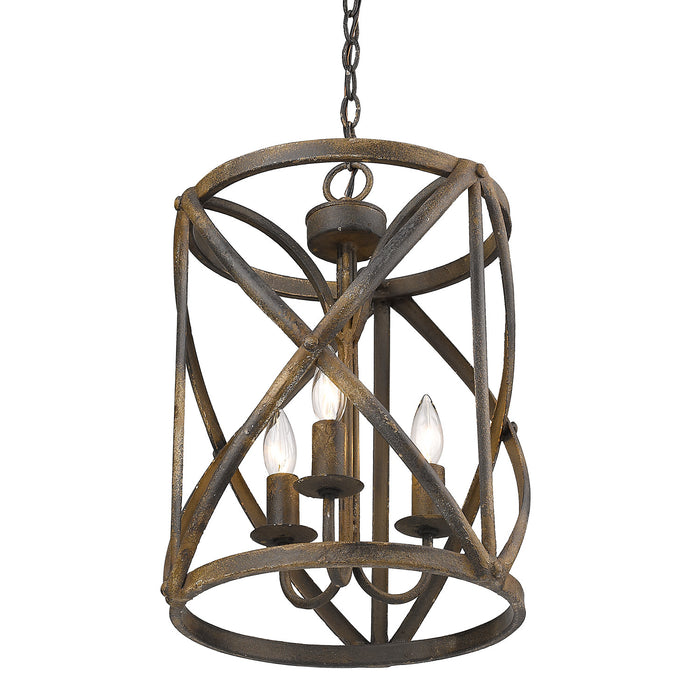 Golden 0890-3P ABI Three Light Pendant, Antique Black Iron