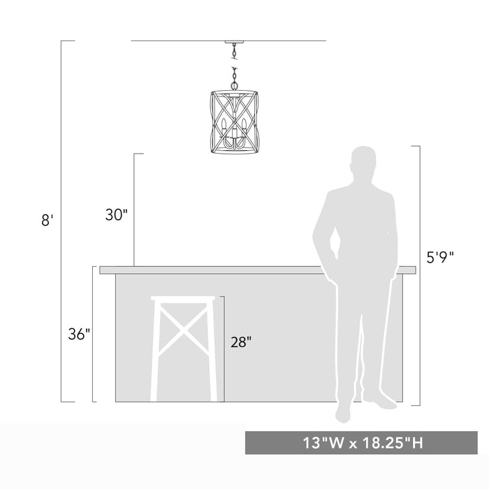 Golden 0890-3P ABI Three Light Pendant, Antique Black Iron