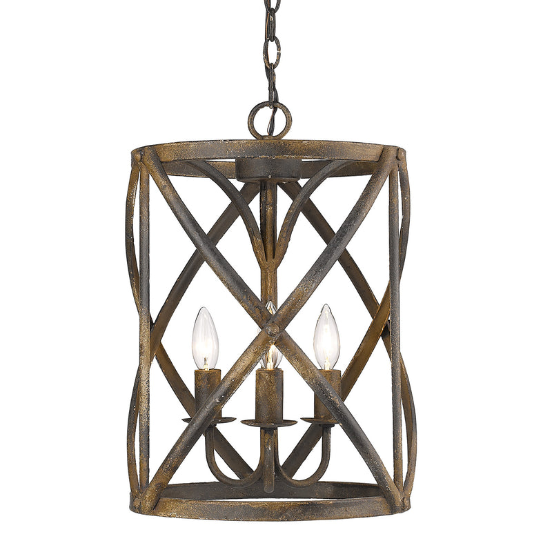 Golden 0890-3P ABI Three Light Pendant, Antique Black Iron