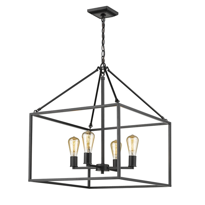 Golden 2072-4 BLK Four Light Chandelier, Matte Black
