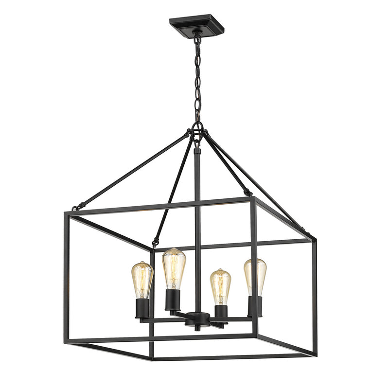 Golden 2072-4 BLK Four Light Chandelier, Matte Black
